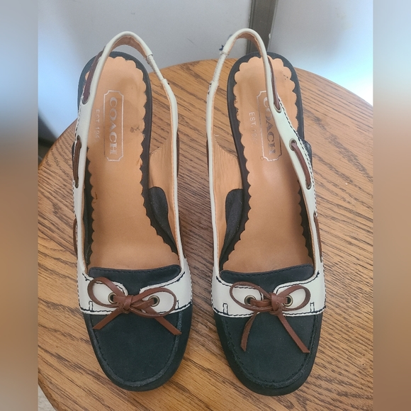 Coach Athena Slingback Wedges, Navy and White, size 6.5 - Picture 2 of 6